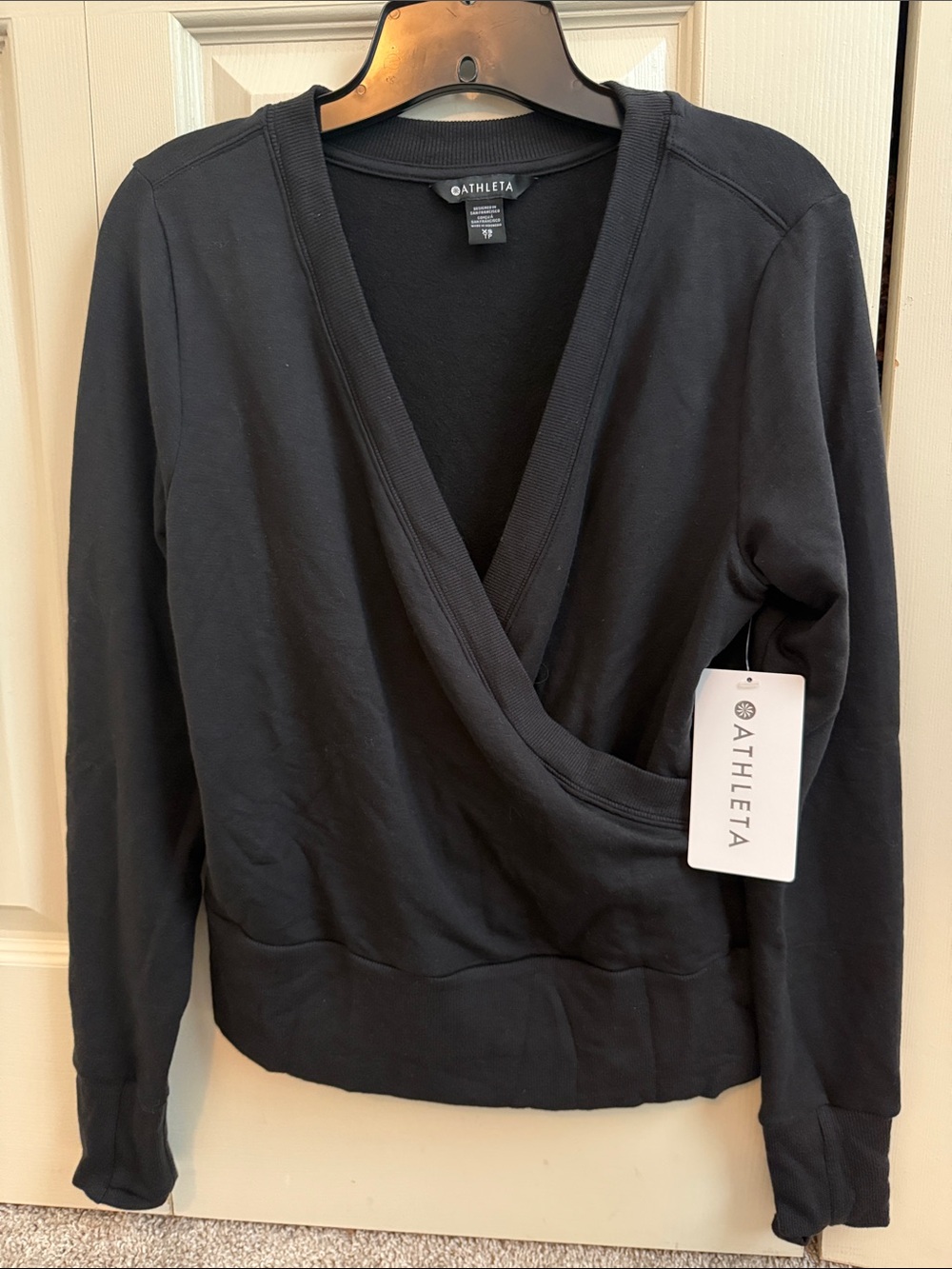 Athleta Black Wrap-Front Pullover Sweatshirt